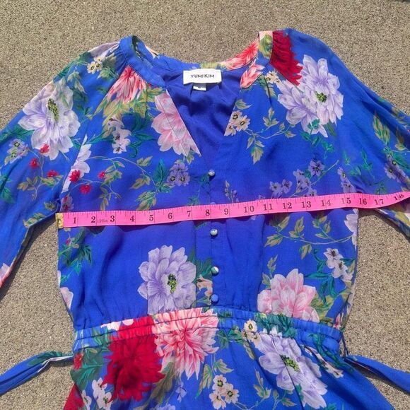 Yumi Kim Sz 0 Blue with floral pattern, chiffon, long sleeve mini dress. - Picture 14 of 16